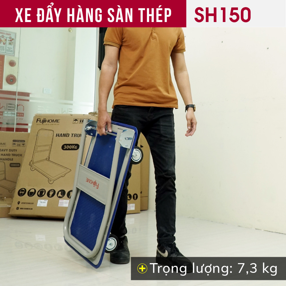 Xe đẩy hàng 4 bánh 100kg -170kg gấp gọn Fujihome, xe kéo hàng xếp gọn đa năng chính hãng bánh xe chống ồn tay gấp gọn