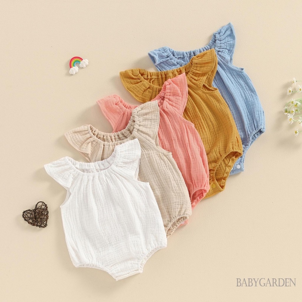 Baga-baby Bé Gái Áo Liền Quần Không Tay Vai Chắc Chắn Cho Trẻ Sơ Sinh Body Quần Áo Mùa Hè Cho Thường Ngày