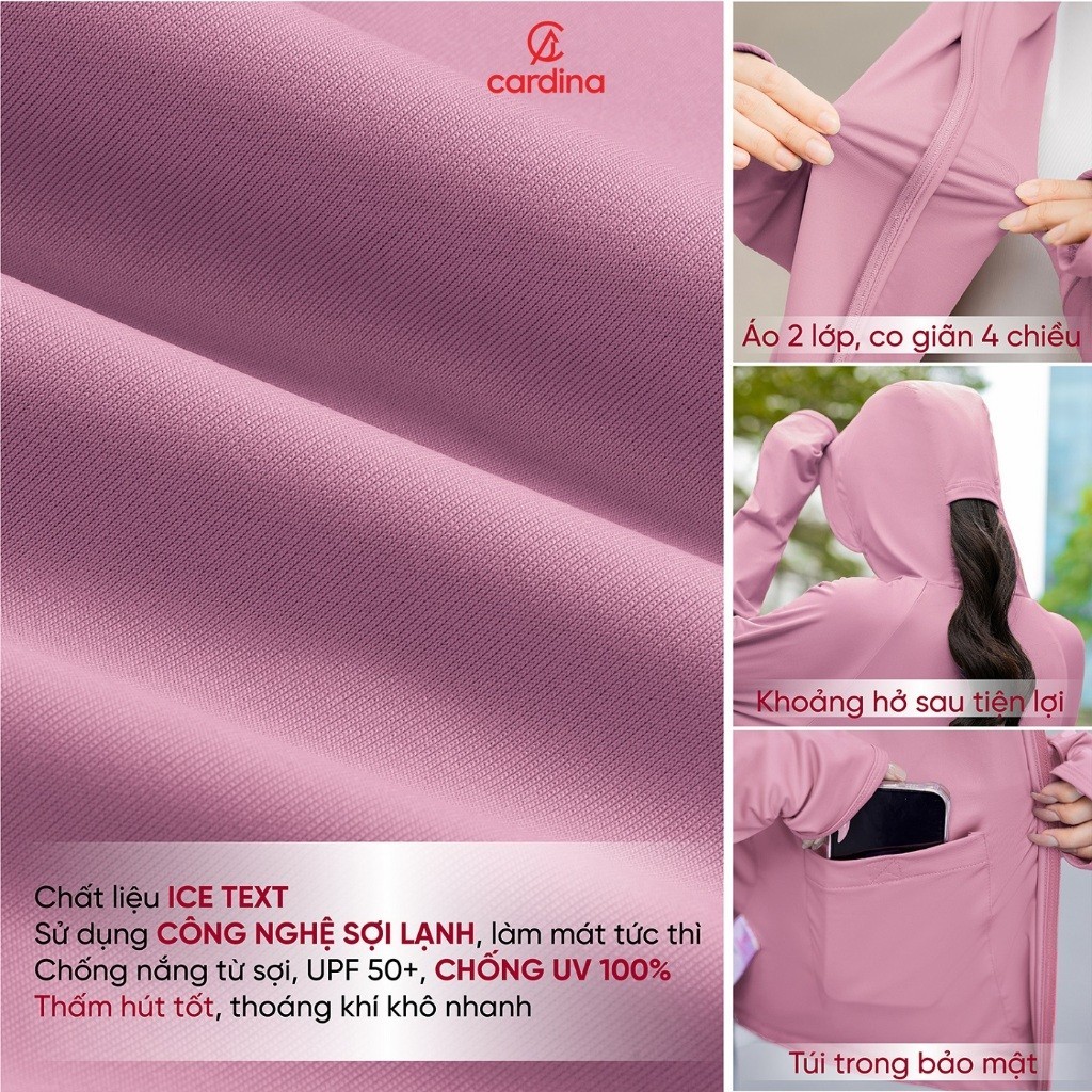 Áo chống nắng Trendy CARDINA 2 lớp chất liệu Ice text sợi lạnh với chỉ số UPF 50+ không nhăn 4NHF05