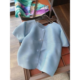 Miyake Xếp Ly Hàng Sẵn Có Mùa Xuân Mùa Hè 2024 Phong Cách Mới Xếp Ly Ngắn Cardigan Nhỏ Áo Khoác Mỏng Thẳng Rộng Viền Quần Ống Rộng Bao...