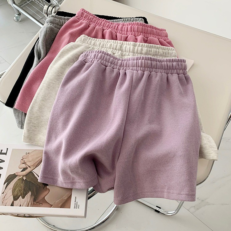Suxi - Đơn giản và lỏng lẻo Mới Màu trơn Phong cách Hàn Quốc Dây rút thời trang thông thường Quần short nữ cạp cao 240405