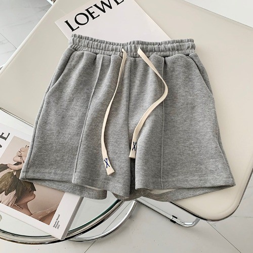 Suxi - Đơn giản và lỏng lẻo Mới Màu trơn Phong cách Hàn Quốc Dây rút thời trang thông thường Quần short nữ cạp cao 240405