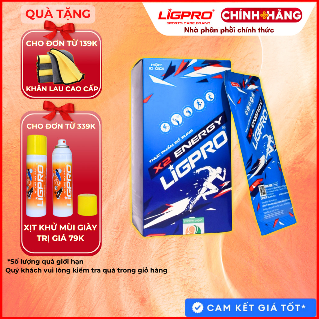 Thức uống thể thao bổ sung năng lượng X2 Energy LIGPRO Bù nước bù điện giải Hộp 10 Gói x 24g thethaochinhhang