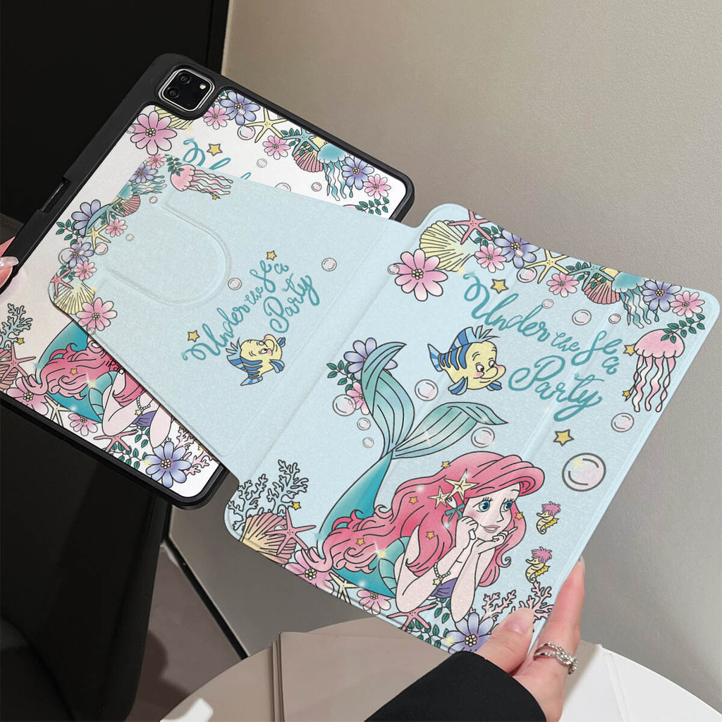 Vỏ Da gấp ba lần có thể xoay cho Mini 6 7 IPad 5 6 7 8 9 10 Air Air2 Air3 Air4 Air5 Air6 10.9 "Pro10.5 Pro11 2018 2020 2021 A16 Air M2 Pro M4 11 2024 Công Chúa Đáng Yêu