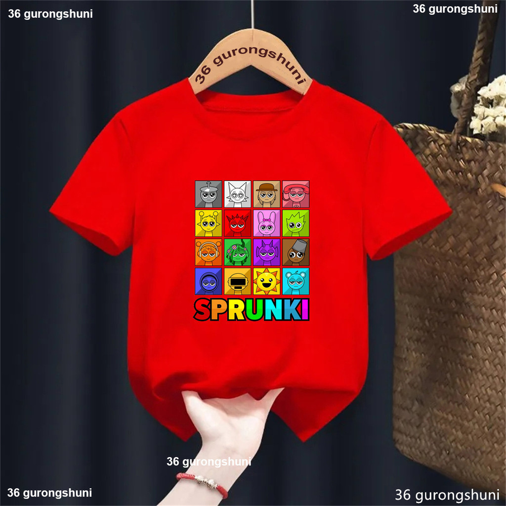2025 New Cầu Vồng Sprunki Trò Chơi Âm Nhạc Đồ Họa In T-Shirt Kawaii Trẻ em' Mùa Hè Hàng Đầu
