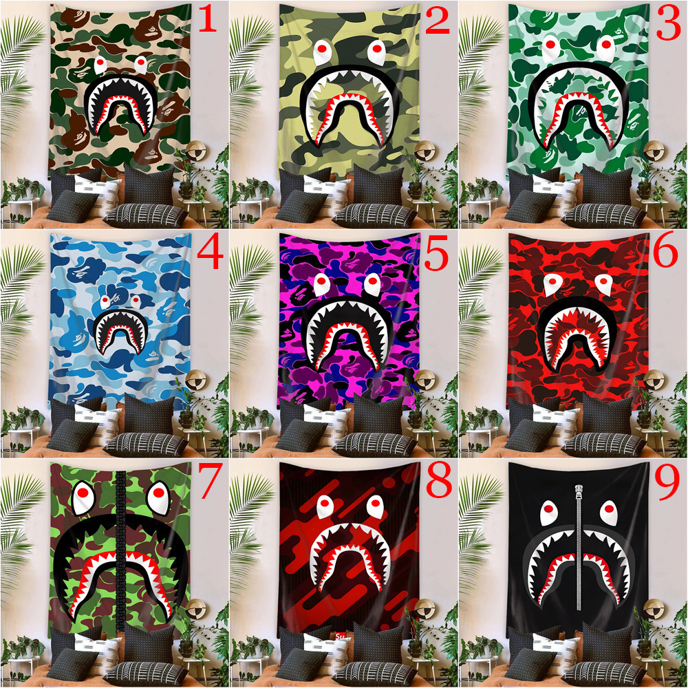 BAPE Thảm Treo Tường Bằng Polyester Họa Tiết Rằn Ri / Cá Mập Kèm Kẹp Độc Đáo Trang Trí Nhà Cửa