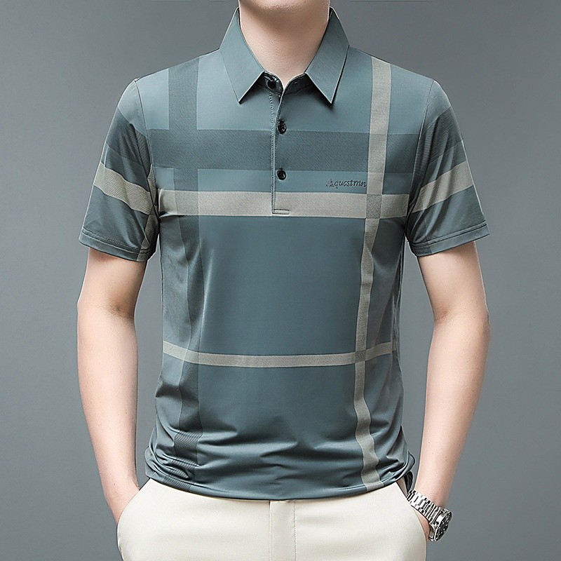 Áo sơ mi polo tay ngắn, dáng rộng và thoáng khí, in họa tiết Carol, thời trang Hàn Quốc, phù hợp cho nam giới