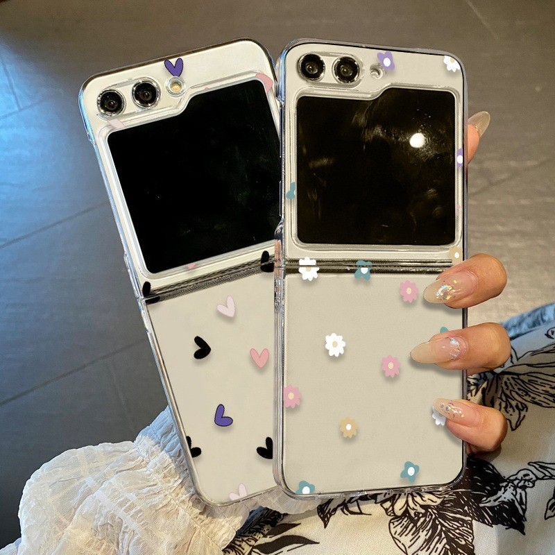 Ốp điện thoại PC cứng siêu mỏng họa tiết trái tim tình yêu trong suốt cho Samsung Galaxy Z Flip 5 Flip 3 Flip 4 Ốp lưng mỏng mờ chống sốc Flip5