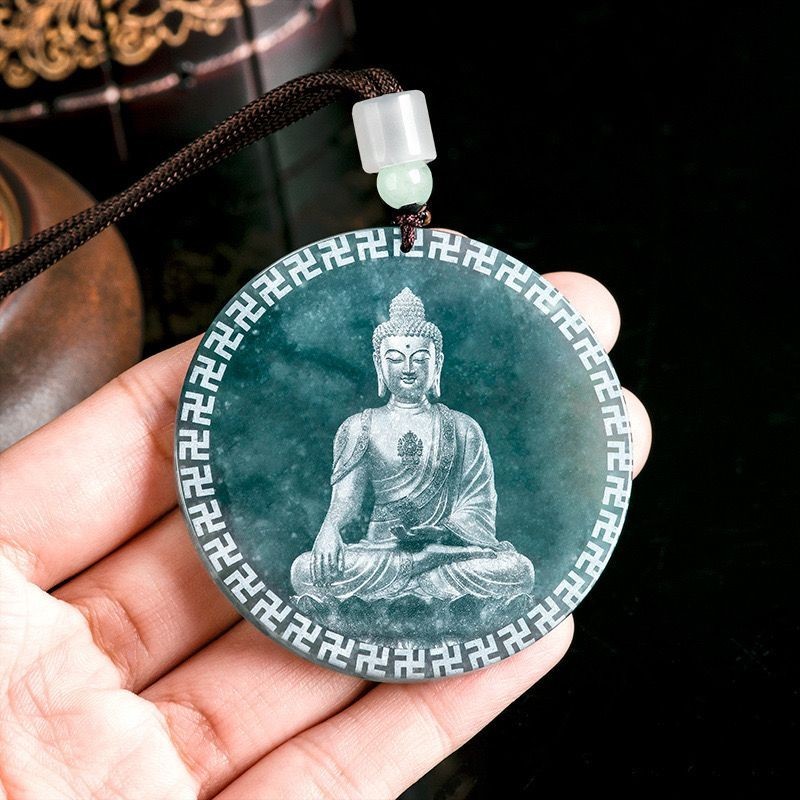 Ngọc Tự Nhiên Tathagata Phật Vòng Cổ Đá Ngọc Bùa Hộ Mệnh Hòa Bình Mặt Dây Chuyền Nam Nữ Trang Sức Mặt Dây Chuyền