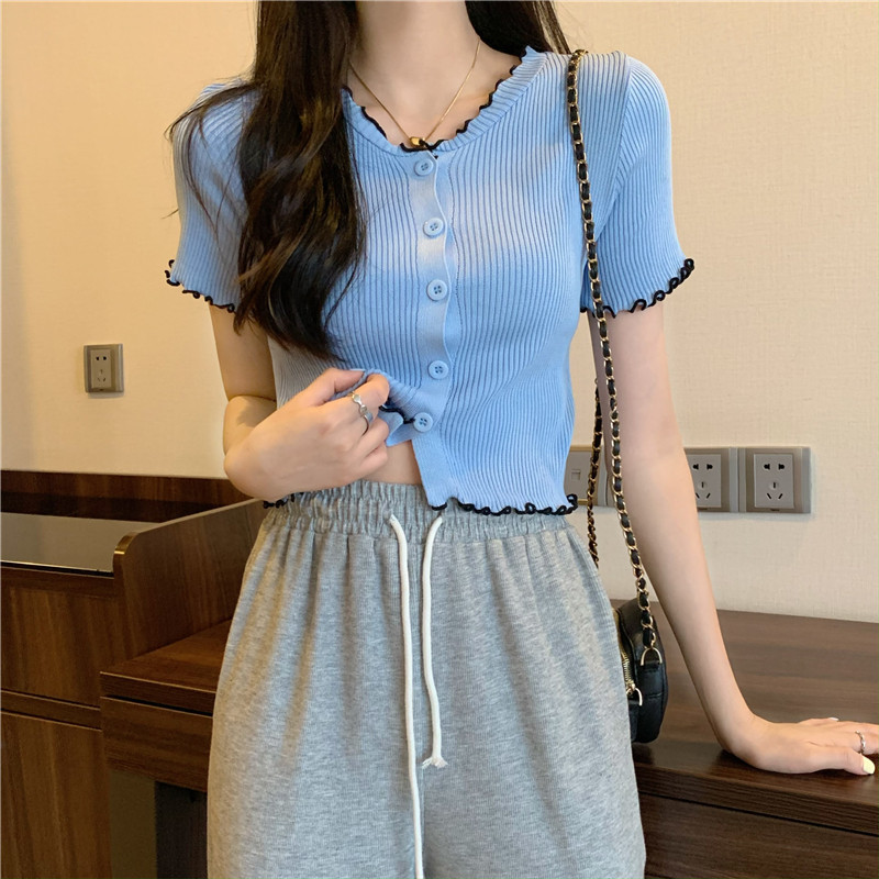 Áo Thun phông croptop Dệt Kim Áo Thun Trắng Nấm Cạnh Chính Hãng Vai Ngắn Tay Mùa Hè Phong Cách Mới Áo baby tee
