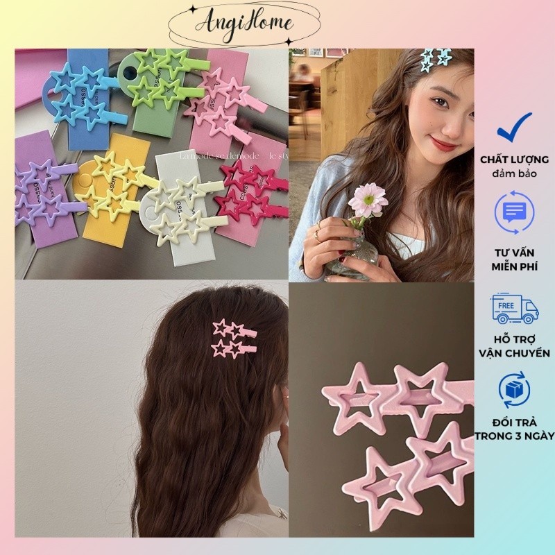Kẹp tóc mái hình ngôi sao  cặp bấm mái nữ đẹp vintage Hàn Quốc dễ thương màu trơn hottrend 2024 ANGIHOME