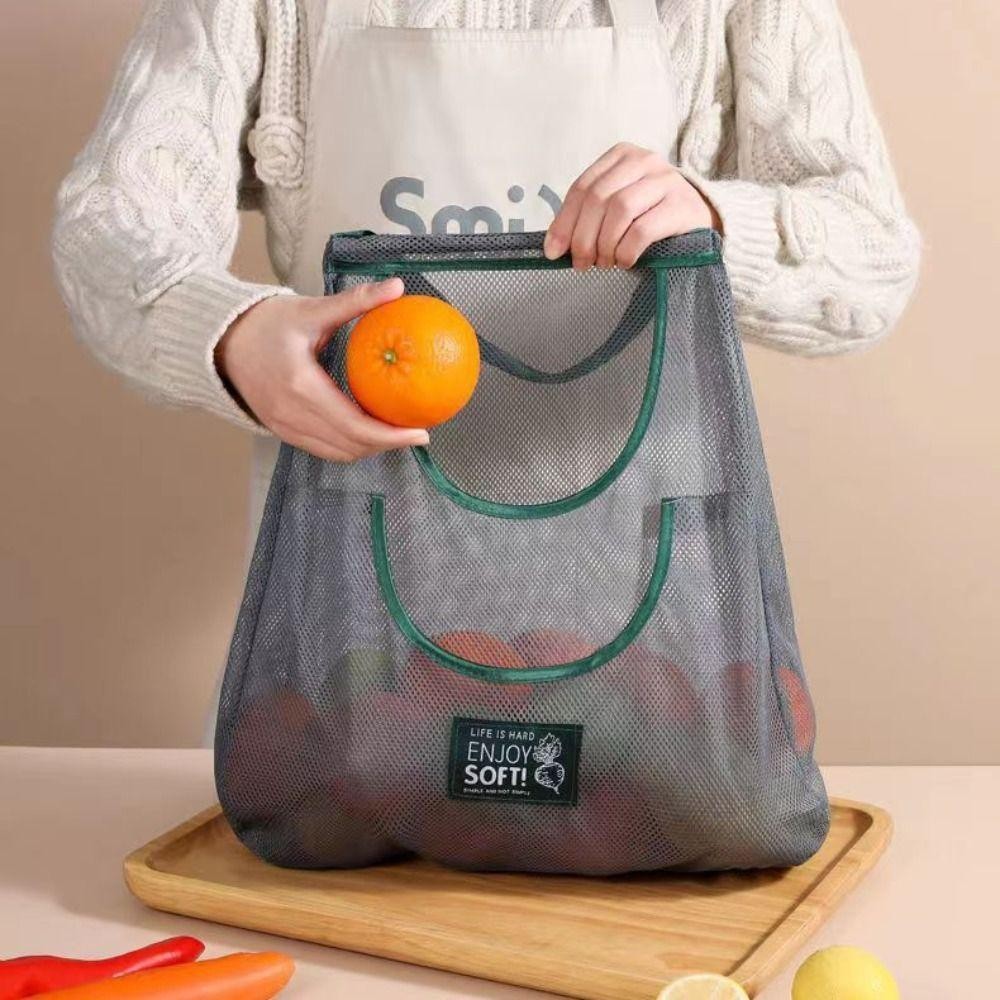 Túi đựng rau củ quả ESSENCEH, Túi lưới treo nhà bếp dung tích lớn bằng vải Polyester, Túi treo tường có thể tái sử dụng
