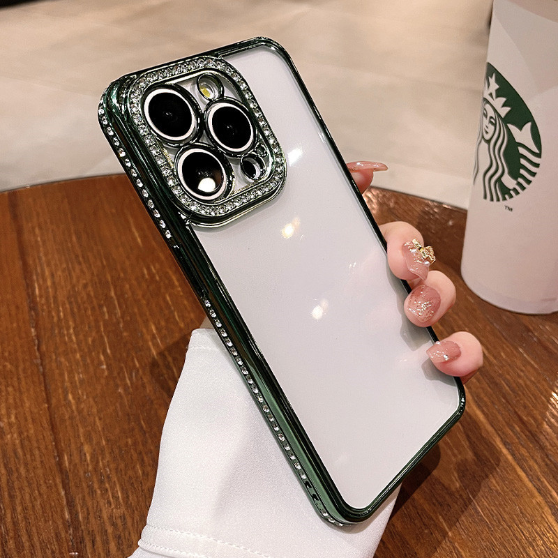 Ốp điện thoại trong suốt mạ kim cương iphone15 Pro Max 14 13 12 11 vỏ cho vỏ iPhone bảo hiểm toàn diện và vỏ mềm silicon TPU chống sốc