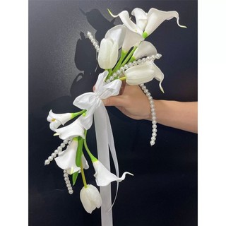 Bó hoa cưới cho cô dâu, phụ kiện chụp ảnh từ hoa lụa, hoa cao su cực bền CEVERIA N01