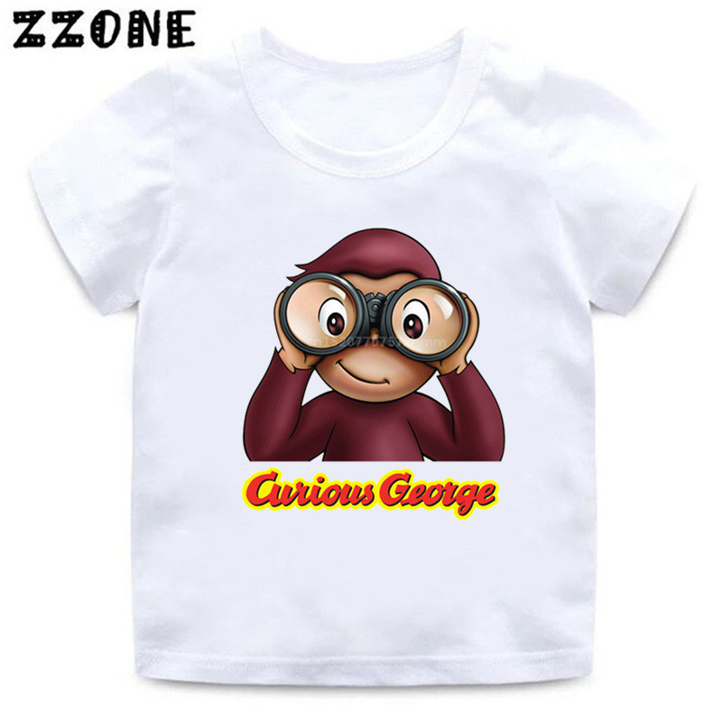 2024 Thời Trang Mùa Hè Mới Bé Trai Áo Curious George Hoạt Hình In Hình Trẻ Em Áo Thun Ngộ nghĩnh Khỉ Trẻ Em Bé Gái Áo Quần Áo