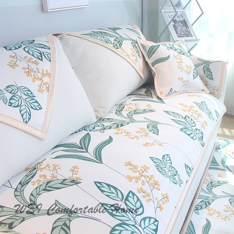 Ice Silk Sofa Đệm Da Mùa Hè Phong Cách Mùa Hè Mát Thảm Đệm Đơn Giản Chống Trơn Trượt Da Sofa Cover