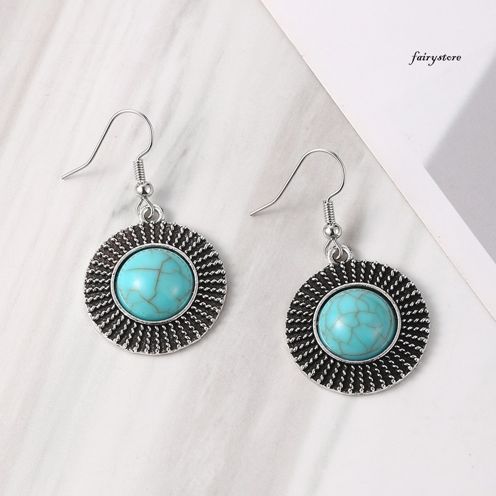 [Fys] 1 Đôi Bông Tai Móc Nữ Hình Tròn Retro Phong Cách Bohemian Giả Ngọc Hợp Kim Không Gỉ Trang Trí Tai Trang Sức Bông Tai Treo Dài Bông Tai Tòn Ten