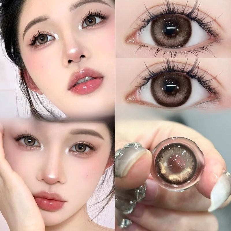 Set 2 Kính Áp Tròng Màu Đen contact lenses 0 ~ -8.00 black len 14.2mm lens cận lens nâu bean black 26