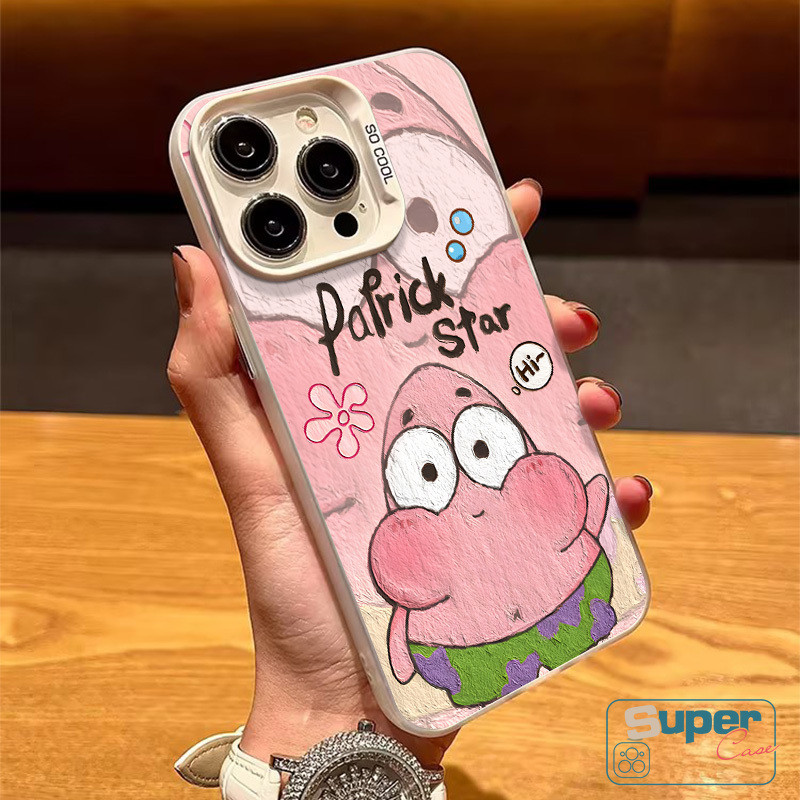 Cặp đôi hoạt hình dễ thương SpongeBob Patrick Star Case Tương thích cho IPhone 15 11 7plus 16 13 14 12 Pro Max X XS Max 8Plus XR 16 15 14 8 7 Plus SE Vỏ mềm ống kính kim loại mạ sang trọng