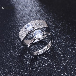 Kuzhen 1 Cặp Đôi Cổ Điển Có Thể Thay Đổi Kích Thước Nhẫn Đính Hôn Nam Nữ Kim Cương Giả Có Thể Điều Chỉnh Quà Tặng Valentine HOT