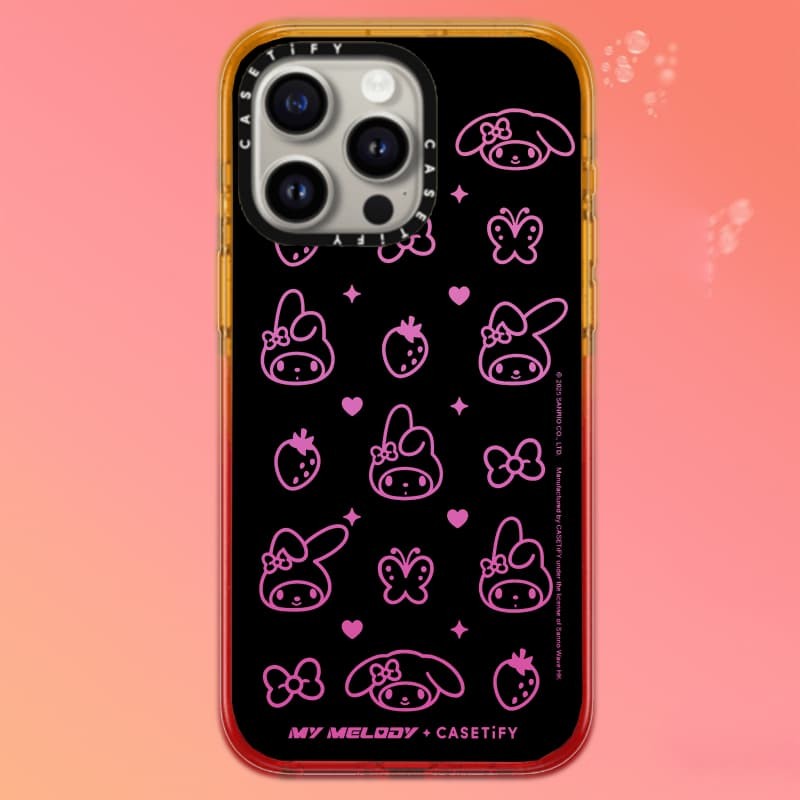CASETiFY X My Melody Monogram Case Black Edge Peach Haze Cotton Candy Collection Color Clear Hard Case Impact Case cho Apple IPhone 12 13 14 15 16 Pro Max Plus có hộp