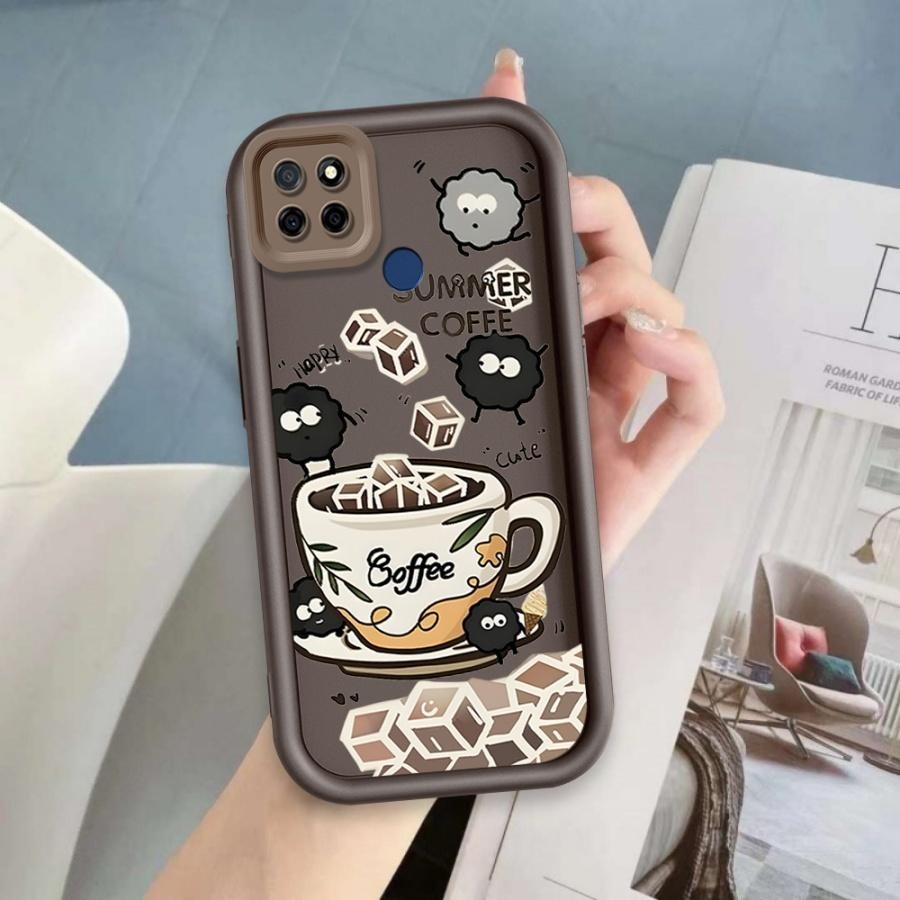 Vỏ Cho Realme C12 C25 C25S Narzo 30A Narzo 20 Phim Hoạt Hình Silicon Bảo Vệ Vỏ Điện Thoại Mềm TPU Cà Phê Than Bóng Thiên Thần Mắt Chống Sốc Ốp Lưng