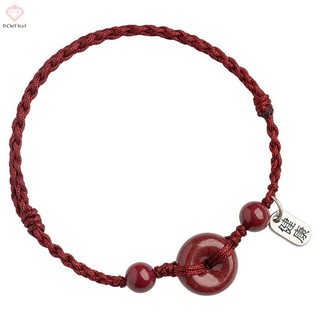 Pcwkkef Handmade May Mắn Cinnabar Dây Đỏ Ping Khóa Hạt Vòng Tay Dành Cho Nữ Vintage Phong Cách Trung Hoa Vòng Tay Trang Sức Quà Tặng Sinh Nhật Mới