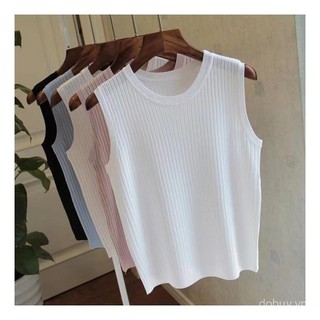 quần áo mùa hè nữ camisole áo lụa sát nách Áo vest mới cho phụ nữ, mặc ngoài, mặc trong, dáng ôm, màu sắc đồng nhất, cổ tròn, không tay, giảm cân, đa năng, kích thước lớn, đáy mỏng.