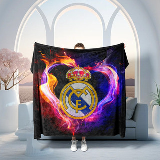 Real Madrid Câu Lạc Bộ Bóng Đá Logo Một Mặt In Hình Chăn Flannel Gia Đình Quà Tặng Thiết Thực Chăn Điều Hòa