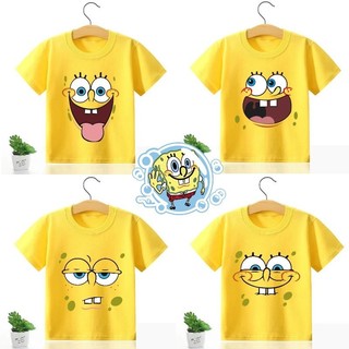 Spongebob SquarePants Áo Thun Trẻ Em Bé Trai Và Bé Gái Biểu Tượng Cảm Xúc Tay Ngắn Hoạt Hình Quần Áo Thoải Mái Áo Thun Trẻ Em Quà Tặng Hàng Đầu