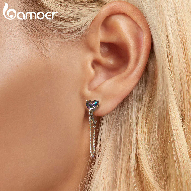 Bamoer 925 Sterling Sliver Bông Tai Thiết Kế Đầy Sao Quà Tặng Trang Sức Cho Nữ