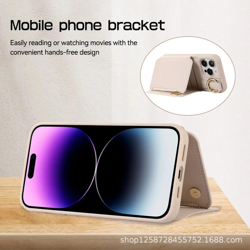 Dây Đeo Cổ Tay Đeo Ngang Ốp Lưng Điện Thoại IPhone 16 15 14 13 12 11 Pro Max Plus Ví Có Đựng Thẻ Da PU Bảo Vệ Chống Sốc