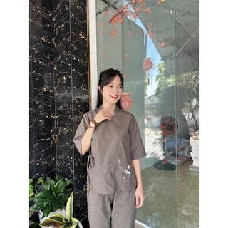 set đồ lam đi chùa cổ trụ cột nơ an yên