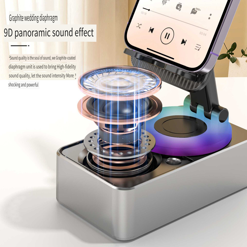 3 trong1 Giá Đỡ Điện Thoại Để Bàn Chống Trượt Có Thể Gập Lại Tích Hợp Loa Âm Thanh Sạc Dự Phòng Đa Năng Tiện Dụng