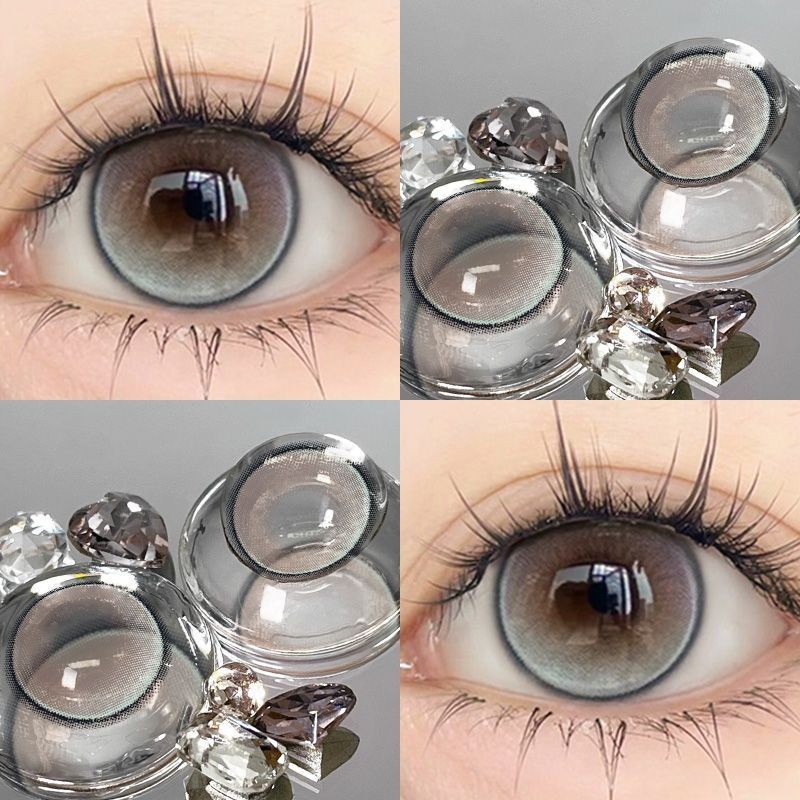 Set 2 Kính Áp Tròng Màu Đen contact lenses 0 ~ -8.00 black len 14.2mm lens cận lens nâu bean black 30