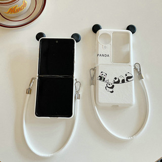 Ốp điện thoại gấp cho Oppo Find N2 N3 Flip Da dễ thương che phủ toàn tai treo gấu trúc tay dây cứng vỏ điện thoại tpu