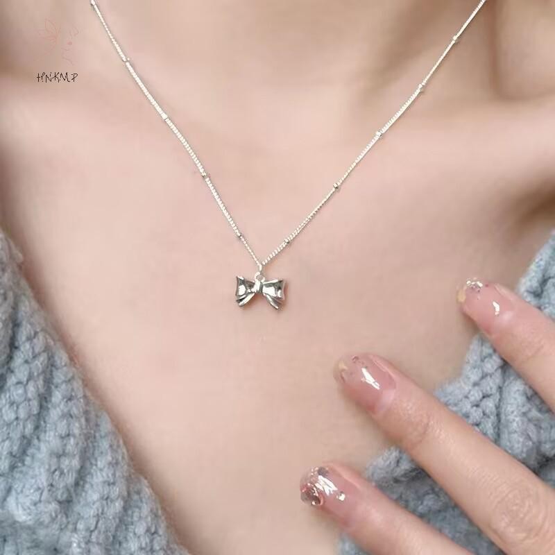 Hnkmp Màu Bạc Nơ Mịn Mặt Dây Chuyền Vòng Cổ Nữ Cổ Dây Xích Cổ Tối Giản Quà Tặng Sinh Nhật Ánh Sáng Trang Sức Sang Trọng.