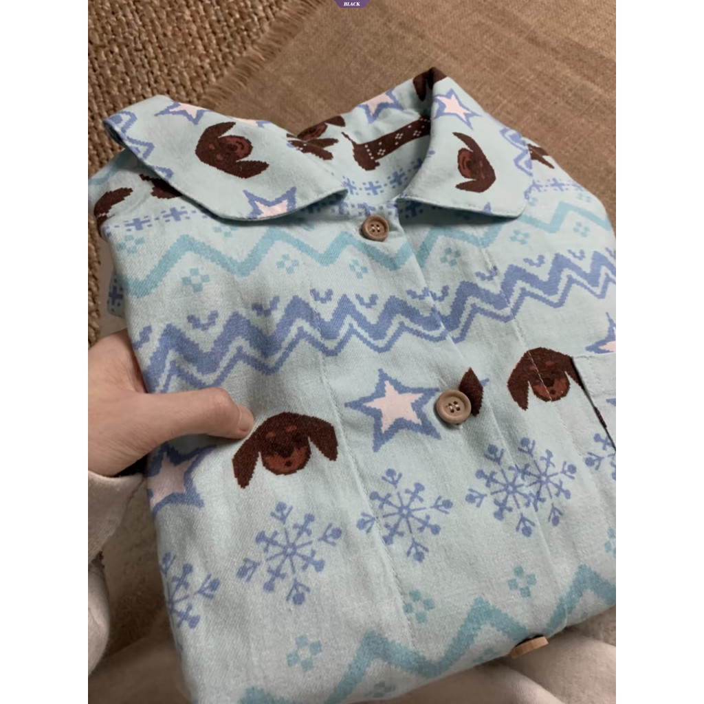Bộ đồ ngủ dễ thương Isle Dachshund dành cho nữ Xuân Thu 2025 Quần dài tay mới Bộ đồ mặc nhà [BL]