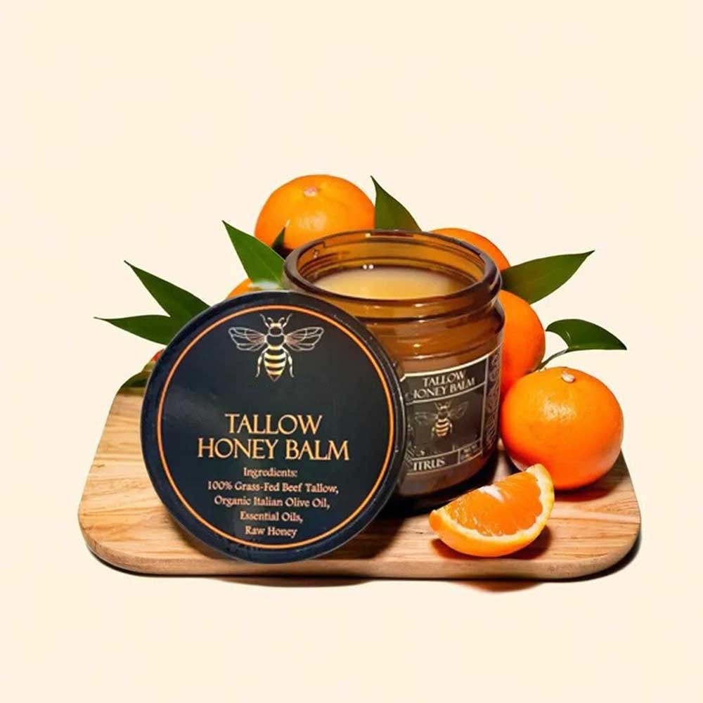 Organic Grass-Fed Beef Tallow Balm with Raw Honey - Moisturizing Cream for Soft