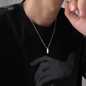 Julyhot Vòng cổ Mặt Hình Học Bằng Titan Màu Bạc Phong Cách Punk Sáng Tạo Dành Cho Nam