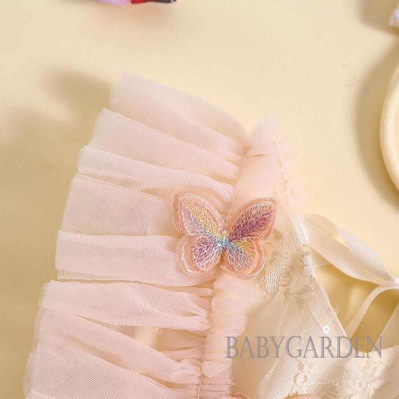 Baga-bộ áo liền quần công chúa in hoa bướm 3D hình bướm có băng đô