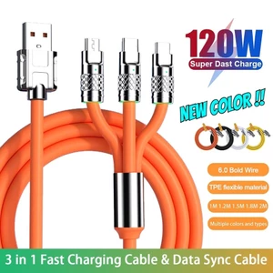 Cáp sạc nhanh 3 trong 1 120W 6A đầy đủ cổng tiện ích,dây cáp sạc nanh bằng silicone đầu hợp kim kẽm