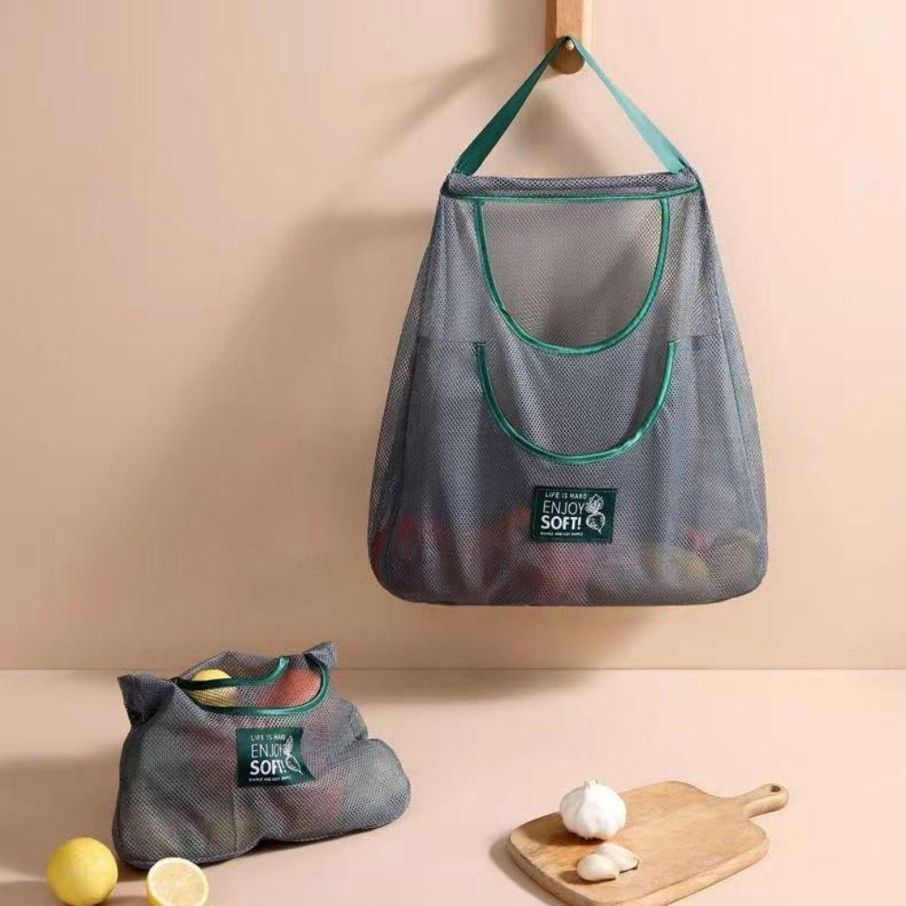 Túi đựng rau củ quả ESSENCEH, Túi lưới treo nhà bếp dung tích lớn bằng vải Polyester, Túi treo tường có thể tái sử dụng