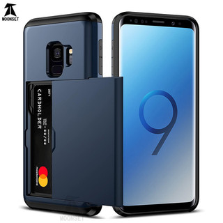 Dành Cho Samsung Galaxy S9 Plus Ốp Lưng Ví Đựng Thẻ ID Khe Cắm Cửa Trượt Ẩn Túi Chống Trầy Xước Hai Lớp Bảo Vệ Vỏ Cứng TPU Ốp Lưng