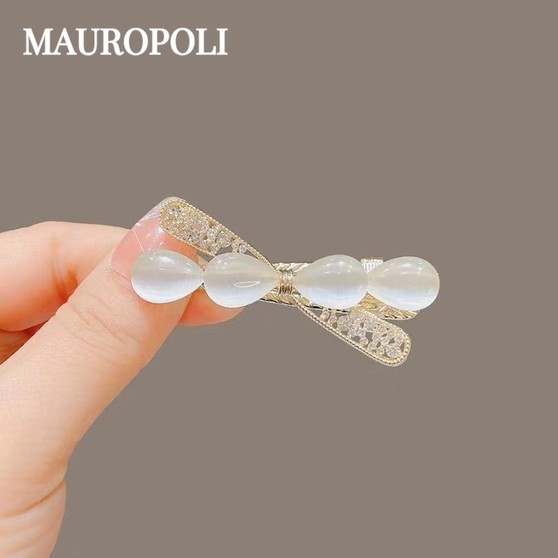 Mauropoli Kẹp tóc nữ phong cách mới, kẹp mỏ vịt đính opal và kim cương giả, kẹp bên