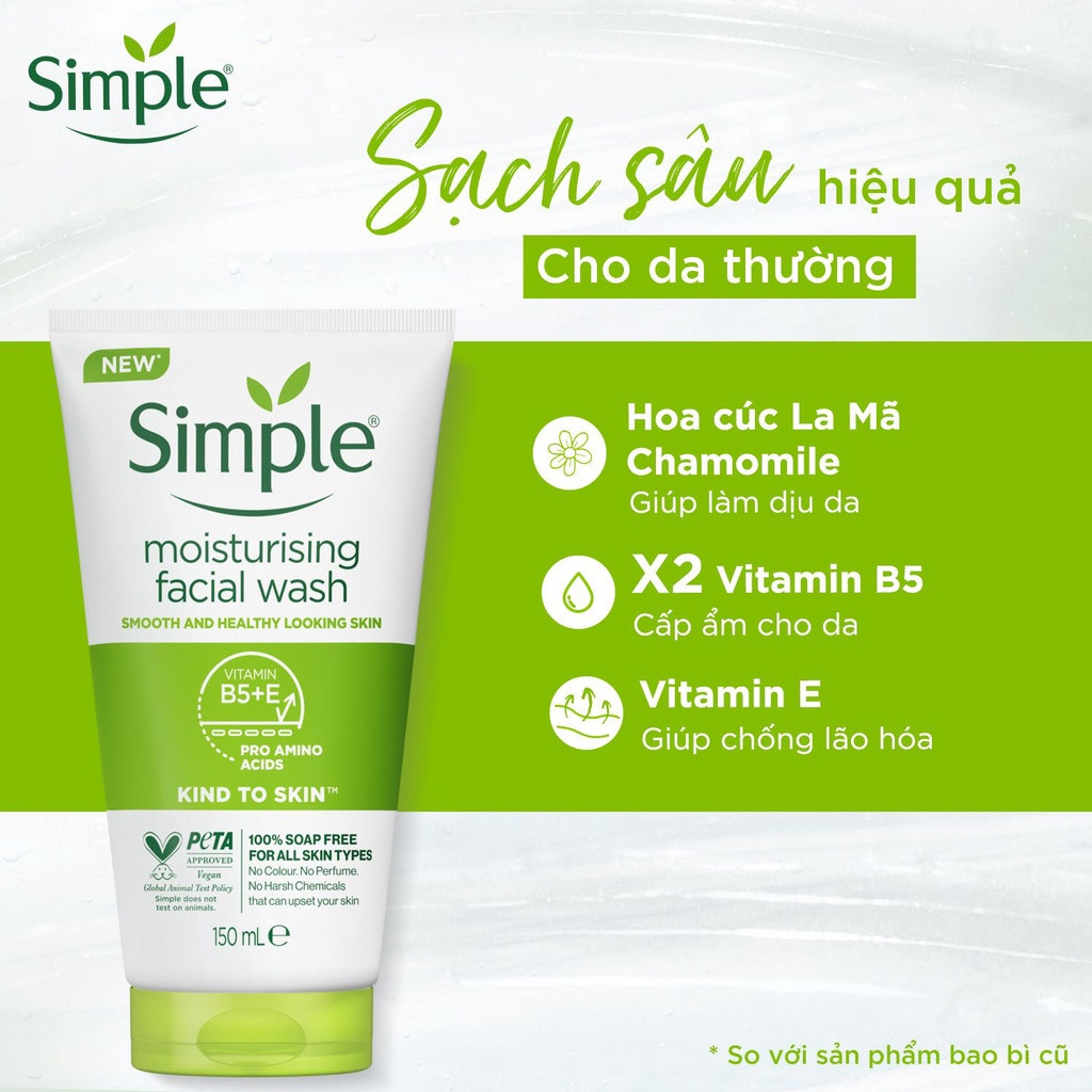 Sữa Rửa Mặt Simple Gel Kind To Skin Refreshing Facial Wash Gel 150ml - Anh Quốc