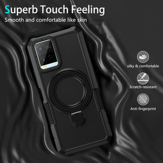 Dành cho Vivo Y21 / Y21s / Y21T / Y33s / Y33T Ốp điện thoại có giá đỡ vòng PC cứng Mặt sau TPU mềm Cạnh bảo vệ chống rơi cấp quân sự Vỏ mỏng chống sốc