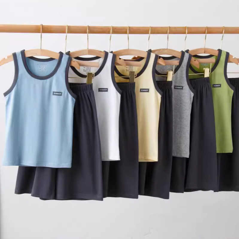 Bộ Áo Vest Trẻ Em 120-180 Kích Thước Mùa Hè Bé Gái Bé Trai Trung Lớn Trẻ Em Nguyên Chất Cotton Co Giãn Thể Thao Nẹp Vai Mỏng Mùa Hè Thoáng Khí Phong Cách Mới UOCQ
