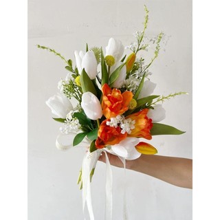 Bó hoa cưới từ hoa tulip vải CEVERIA phụ kiện chụp ảnh