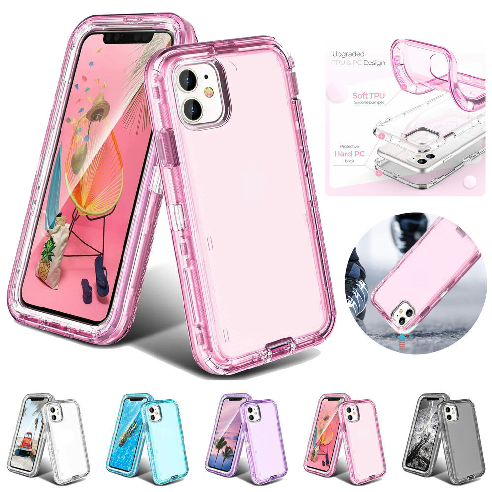 Ốp Điện Thoại Dày 3 Trong 1 Cho IPhone 15 14 Pro Max 13 12 11 Pro Max XS XR XA Max 6 7 8 Plus Trong Suốt Bảo Vệ Giáp Chống Sốc Vỏ Điện Thoại Trơn Bóng